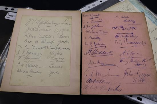 A collection of autograph material, including early 20th century first class cricketers,